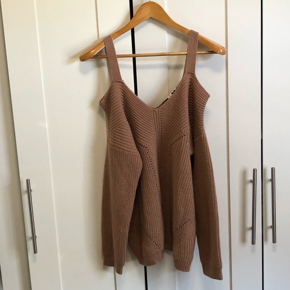 Forever 21 Teddy Brown Cold Shoulder Knit Sweater